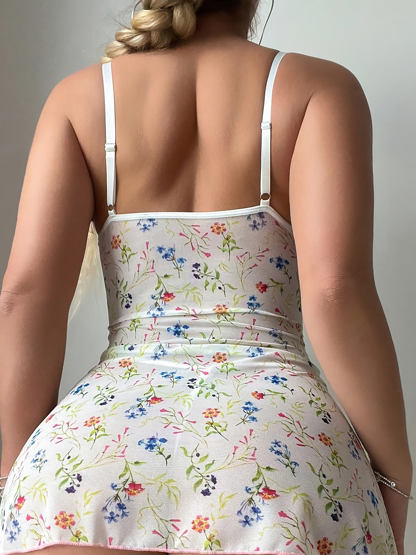 New Style Women'S Sexy Lingerie Set Floral Print Bow Perspective Temptation Mature Women'S Short Skirt Nightdress